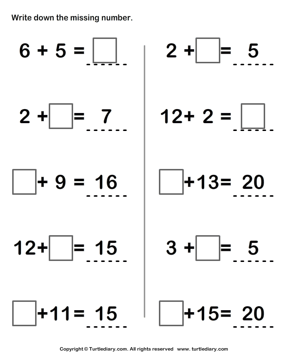 write-missing-numbers-in-addition-sentence-turtle-diary-worksheet