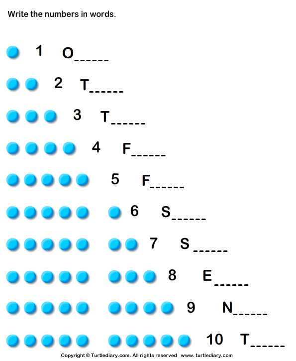 Write Number Names Worksheet - Turtle Diary