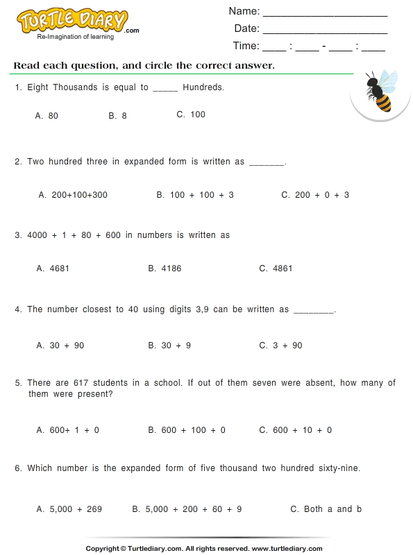 for 4 worksheet grade value place math Write Diary Numbers Form  Worksheet in Expanded Turtle