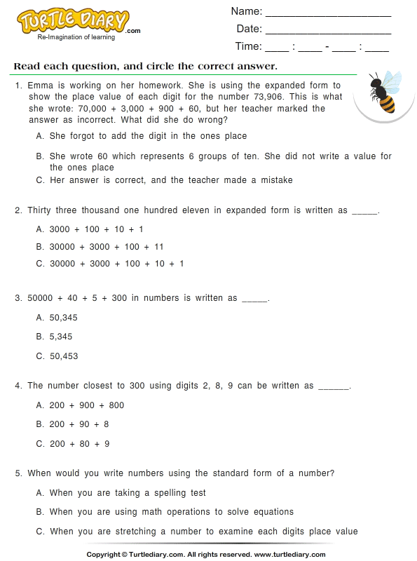 Write Numbers In Standard Form Worksheet Turtle Diary