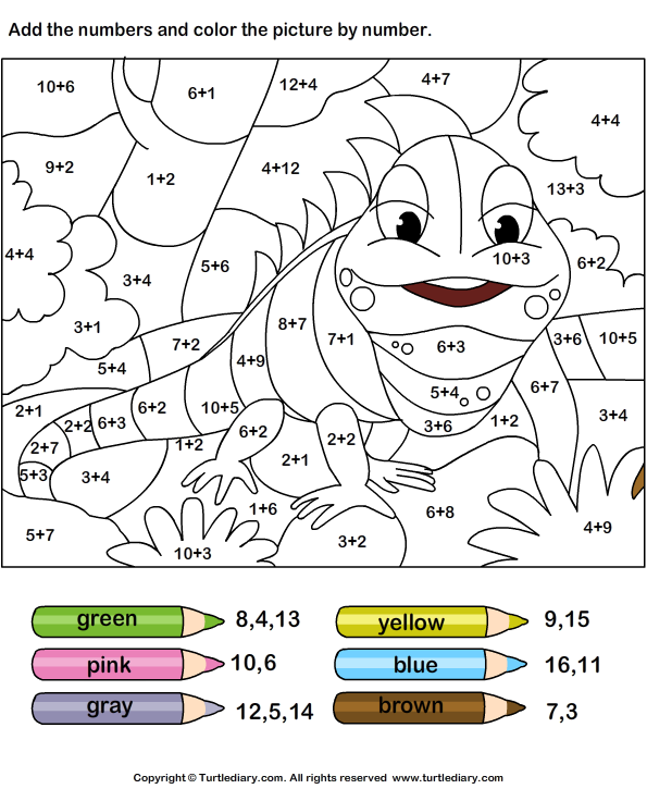 Write Sum and Color using Key Worksheet - Turtle Diary