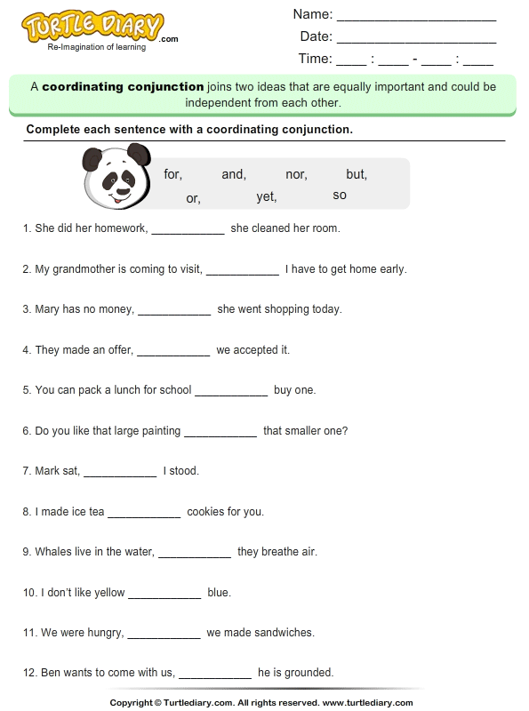 write-the-missing-coordinating-conjunction-turtle-diary-worksheet
