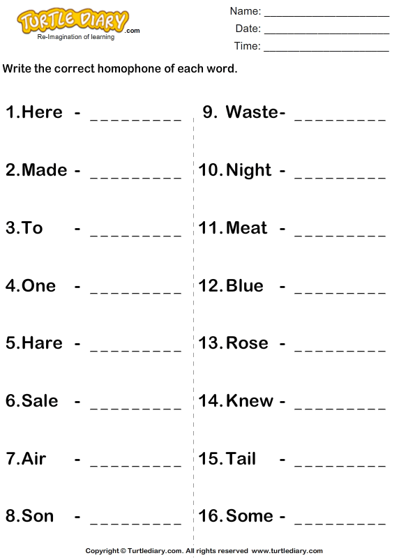 worksheets homophones 1 for on free grade Word  the Worksheet that the Same Write Diary Sound  Turtle