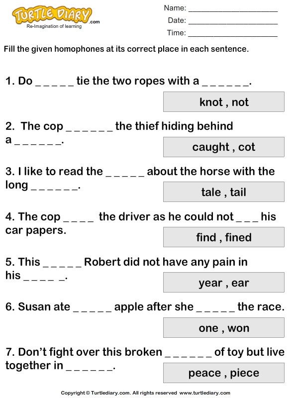 writing correct homophones worksheet turtle diary