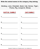 Cattle - Categorize the Animals - animals - First Grade