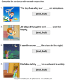 Fill in the Blanks Using Conjunctions - conjunction - First Grade