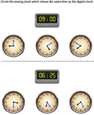 Circle the Analog Clock Matching with Digital Clock