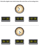 Circle the Digital Clock Matching with Analog Clock