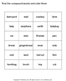 Identify and Color the Compound Words - compound-words - First Grade