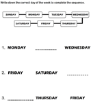 Complete the Sequence of Days of the Week