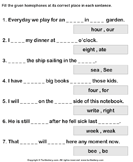 Fill in the Blanks with a Homophone - homonyms-homophones - Second Grade