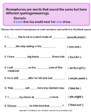 Choose the Correct Homophone - homonyms-homophones - Second Grade