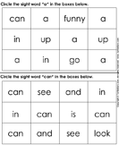Identify Sight Words a Can