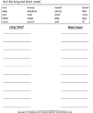 Long and Short Vowel Sound in Word List
