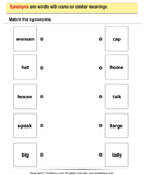 Match the Synonyms - antonyms-synonyms - First Grade