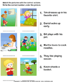Match the Sentences to Pictures - verb - Kindergarten