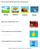 Seasons: Answer the Questions - weather-and-seasons - Kindergarten