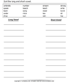 Sort the Vowels - Short and Long - phonics - First Grade