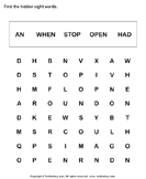 Sight Word Crossword An When Stop Open Had