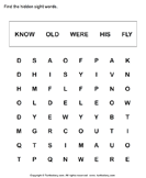 Sight Word Crossword Know Old Were His Fly