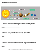 Solar System: Answer the Questions - solar-system - Second Grade