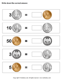 Equivalent Amount with Same Coins - units-of-measurement - First Grade