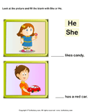 Using 'she' or 'he' - sentences - Kindergarten
