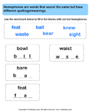 Write Missing Letters and Complete Homophone Words
